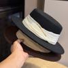New Hepburn Style Silk Linen Bow Wool Flat Hat Women's Autumn and Winter Retro Flat Brim Hat Fashionable Felt Hat