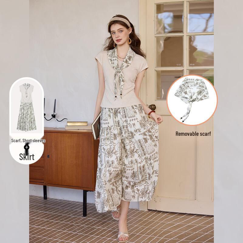 Bailuyu Women s 2026 Summer V-Neck Short Sleeve Two-Piece Set XL