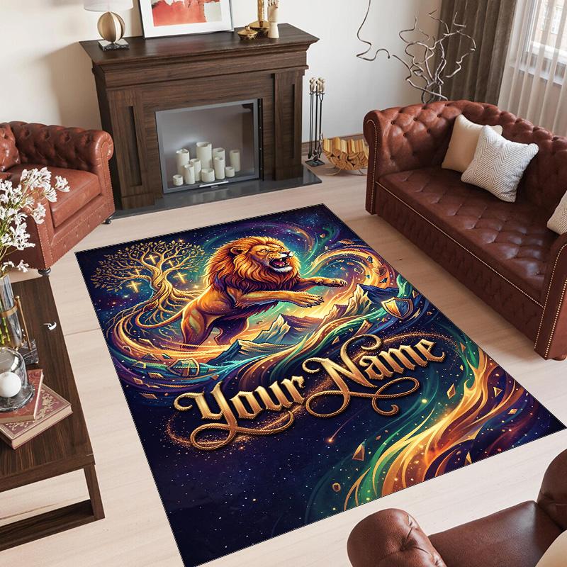 Leopard Theme Crystal Velvet Floor Rug Personalized Custom Name Text Warm Carpet Home Decoration