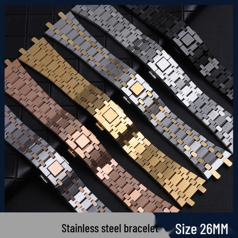 

Запасной ремешок из нержавеющей стали для часов Royal Oak AP - Мужской и женский ремешок из цельной стали 304 All Gold - 26mm