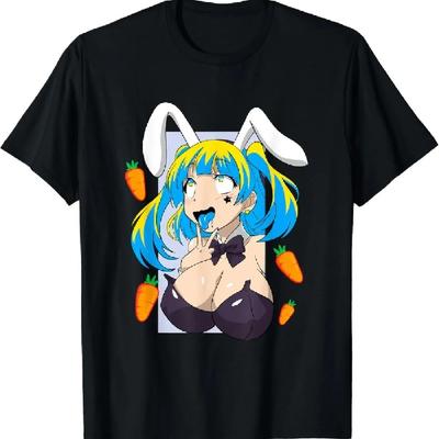 Camisetas Ahegao Shirt Anime Face Rabbit Cosplay Lewd Tees Hot Waifu T-shirt Hentai Men's Clothing_1