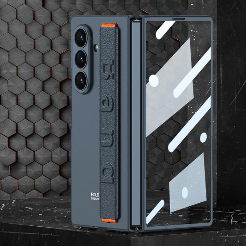 Samsung Mobile Phone Case Fine Hole Case Film Integrated Z Fold8Ultra Elastic Wristband Anti-drop Protective Cover Cross-border