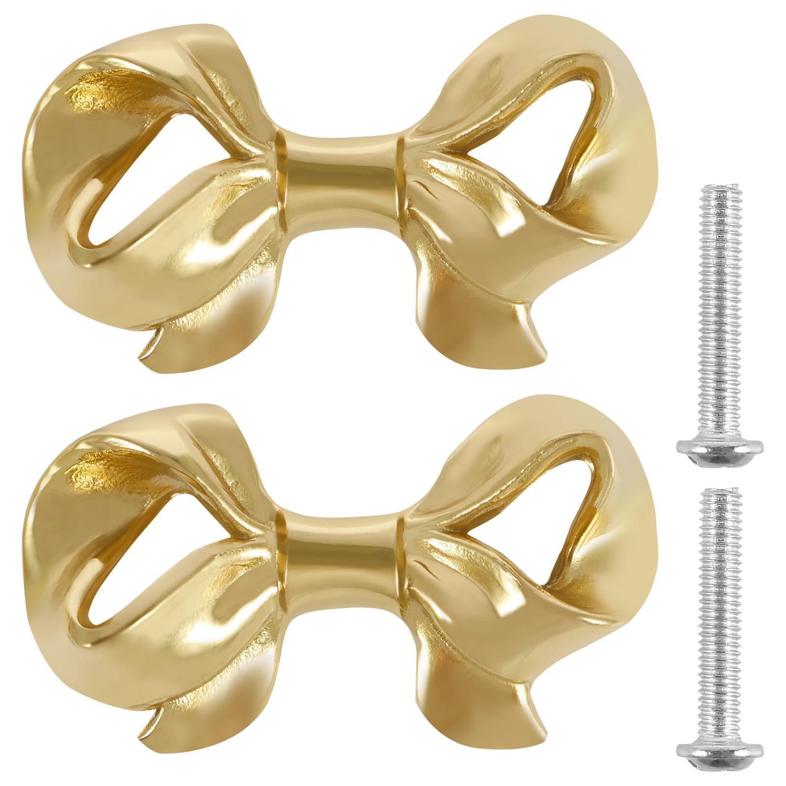 

2Pcs Bow Shaped Knobs Brass Handle Cabinet Wardrobe Door Pulls Drawer Knobs Gold Dresser Handle Furniture Handles Home Decor