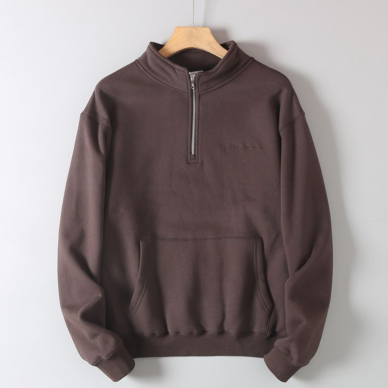 Designer-Style Half-Zip Stand Collar Fleece-Lined Autumn and Winter Men's Fashion Thickened Sweatshirt with Cut Tags, Export Surplus