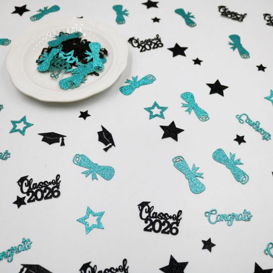 Yousheng 100 Pcs Graduation Confetti Glitter Grad Caps Bows Stars Confetti Class of 2026 Party Table Centerpiece for Graduation Party