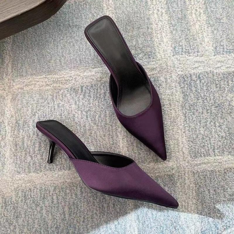 2025 New Summer Fashion Thin Low Heels Concise Pointed Toe Women Slippers Party Pumps Mules Slide Shoes Hot Selling Heel Shoes