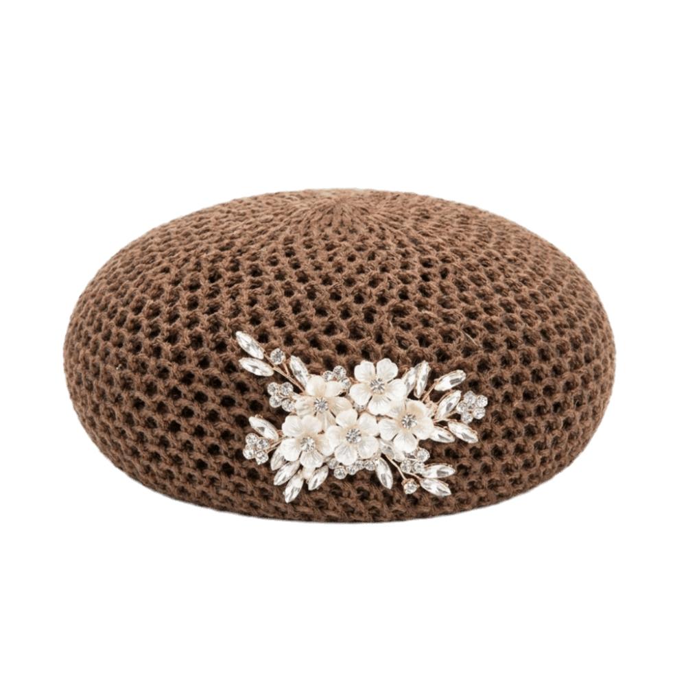 Korean Floral Painter hat French Women Knit Fabric Cap Versatile Hollow Out Beret Spring