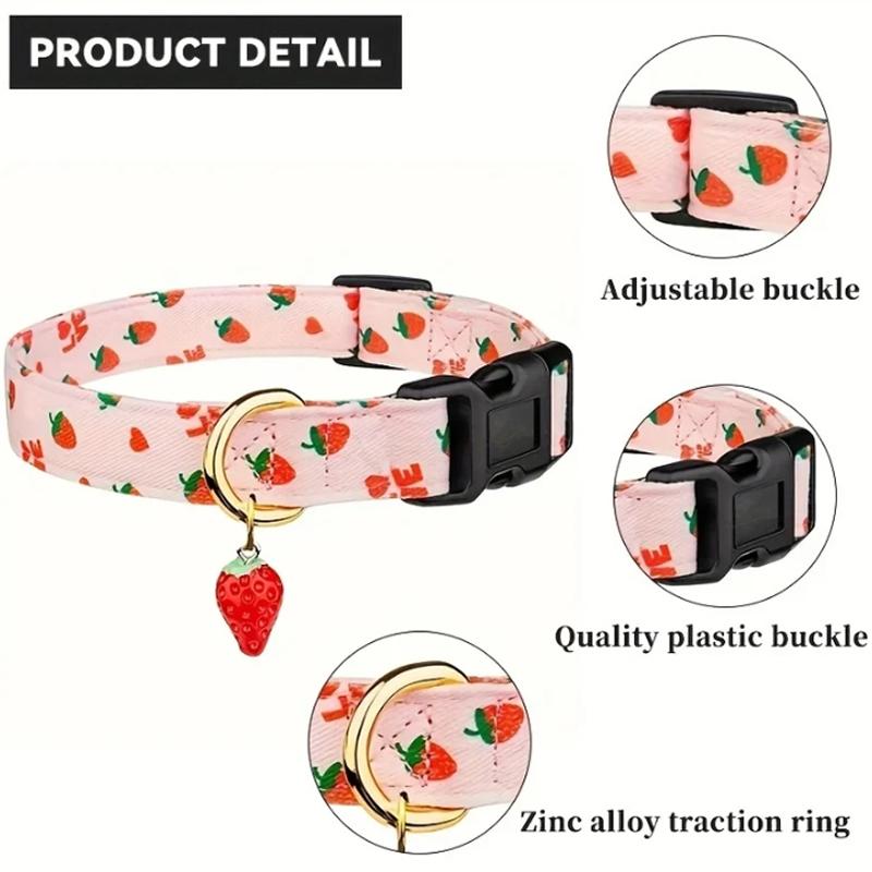 Fruit Pattern Pet Dog Collar Cute Strawberries Print Dog Collar Soft Comfortable Dog Necklace Adjustable Cat Collar Daily Walk