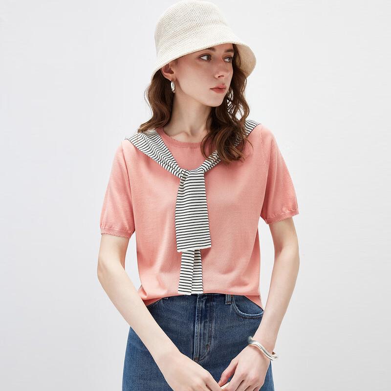 Women's Lyocell Tencel Striped Short Sleeve Knit Top