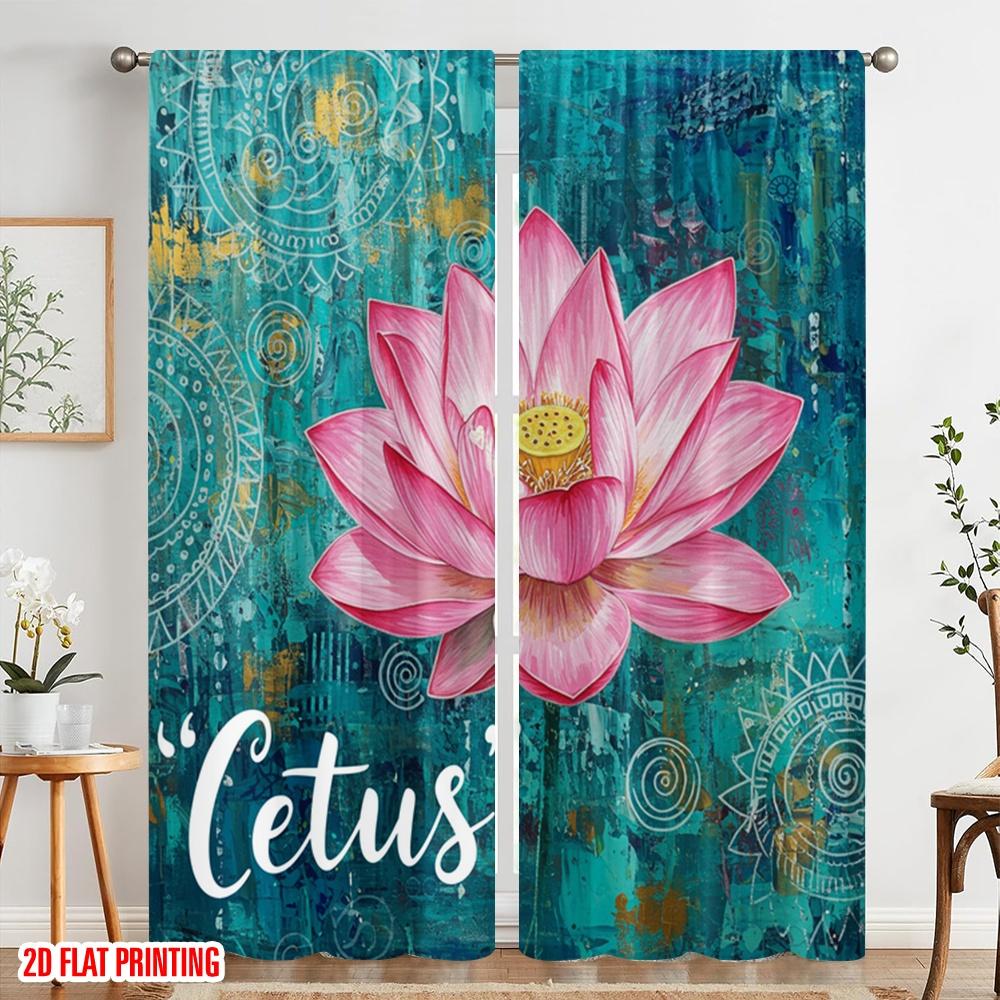 2pcs 2D Flat Printing Scene Curtain Pink Lotus Watercolor Fabric Without Electricity Birthday Party for Photo Booths Birthdays