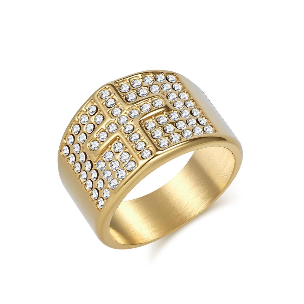 Bague Homme Croix Diamant Plaqué Acier Inoxydable Vente Chaude Accessoire Personnalisé Hip Hop Européen et Américain