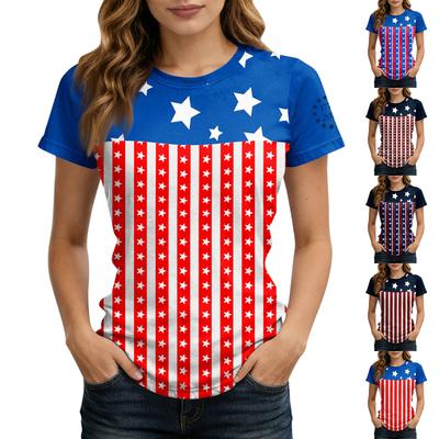 Women's Short-sleeved Top, Casual Slim Fit Women's Round Neck Short-sleeved Printed Shirt