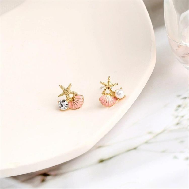 Chic Starfish Earrings Stud Featuring Zircon And Imitation Pearls Alloy Jewelry Gift Ocean Theme Ear Accessories