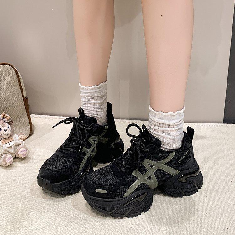 Leather heightening dad shoes women's 2025 autumn new thick-soled four-season comfortable running casual versatile sports shoes