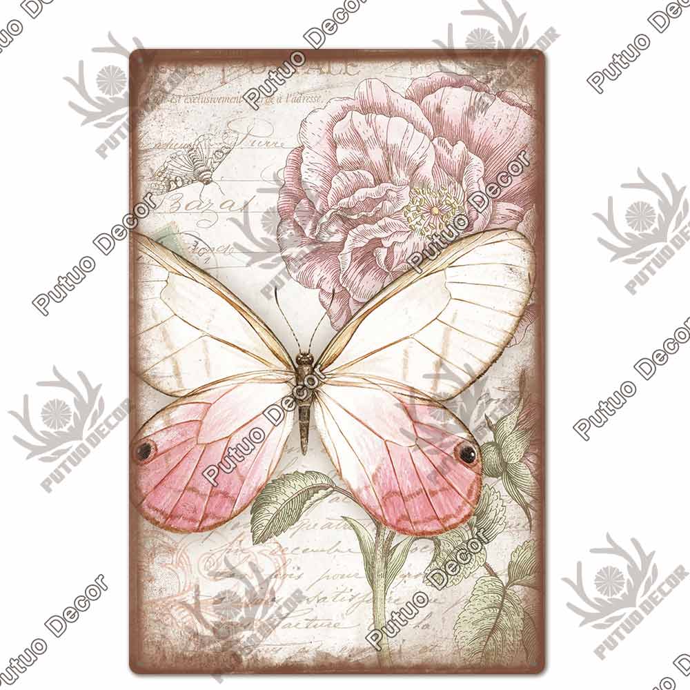 Putuo Decor Flower Vintage Tin Sign Plaque Metal Retro Wall Art Poster for Garden Living Room Club Decoration