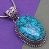 Silver Tibetan Turquoise  Gemstone Jewelry 1.75" Pendant Handmade 1.75''
