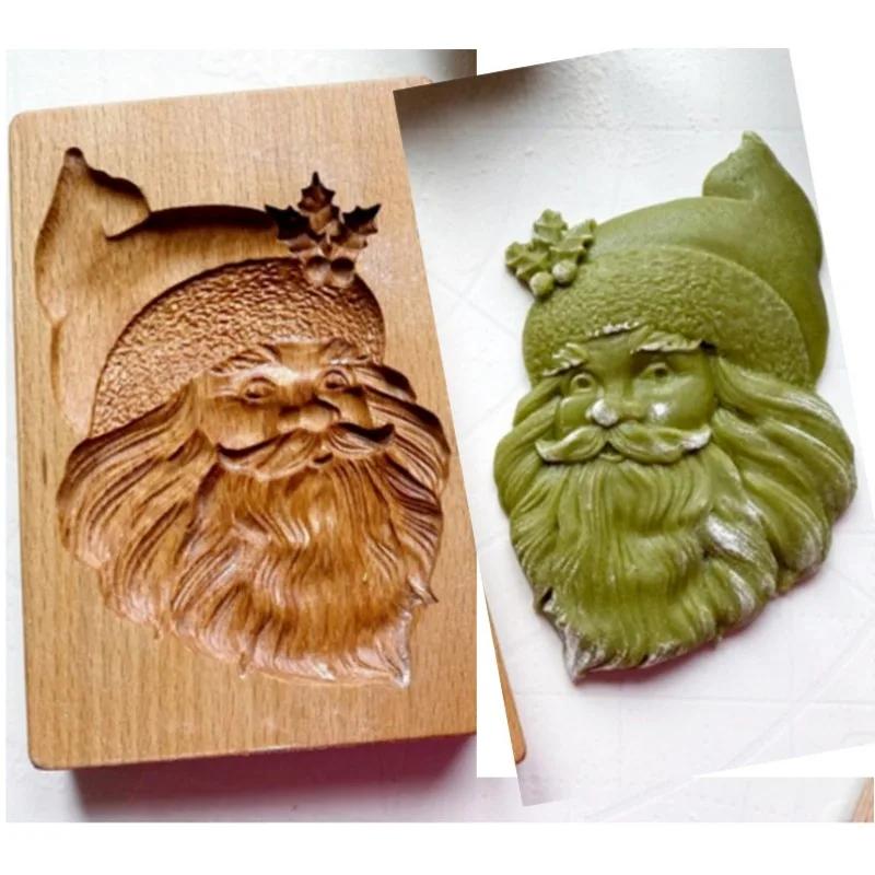 Wooden Biscuit Mold Portable Kitchen Wooden Gingerbread Cookie Molds Wood Color Rose Pine Cones Flowers Mould Baking Cake Tools