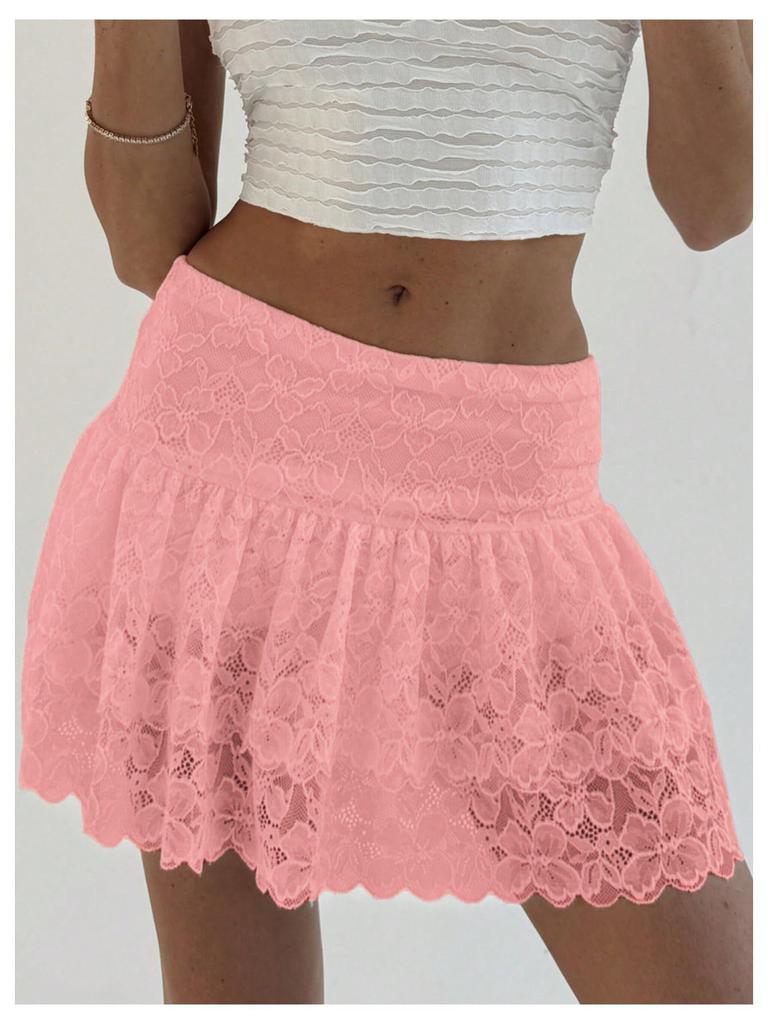 2024 European and American High Waist Lace Patchwork Ballet-Style Short Skirt