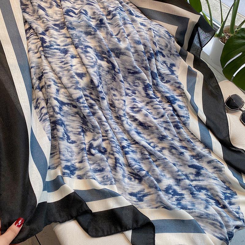 Versatile Cotton Linen Check Print Sun Protection Travel Shawl Scarf - Large 130 Square