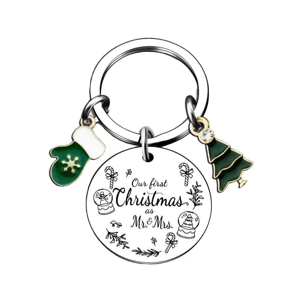 Our First Christmas Mr Mrs Stainless Steel Keychain Newlywed Design Fashion Pendant Practical Couples  Xmas Gift