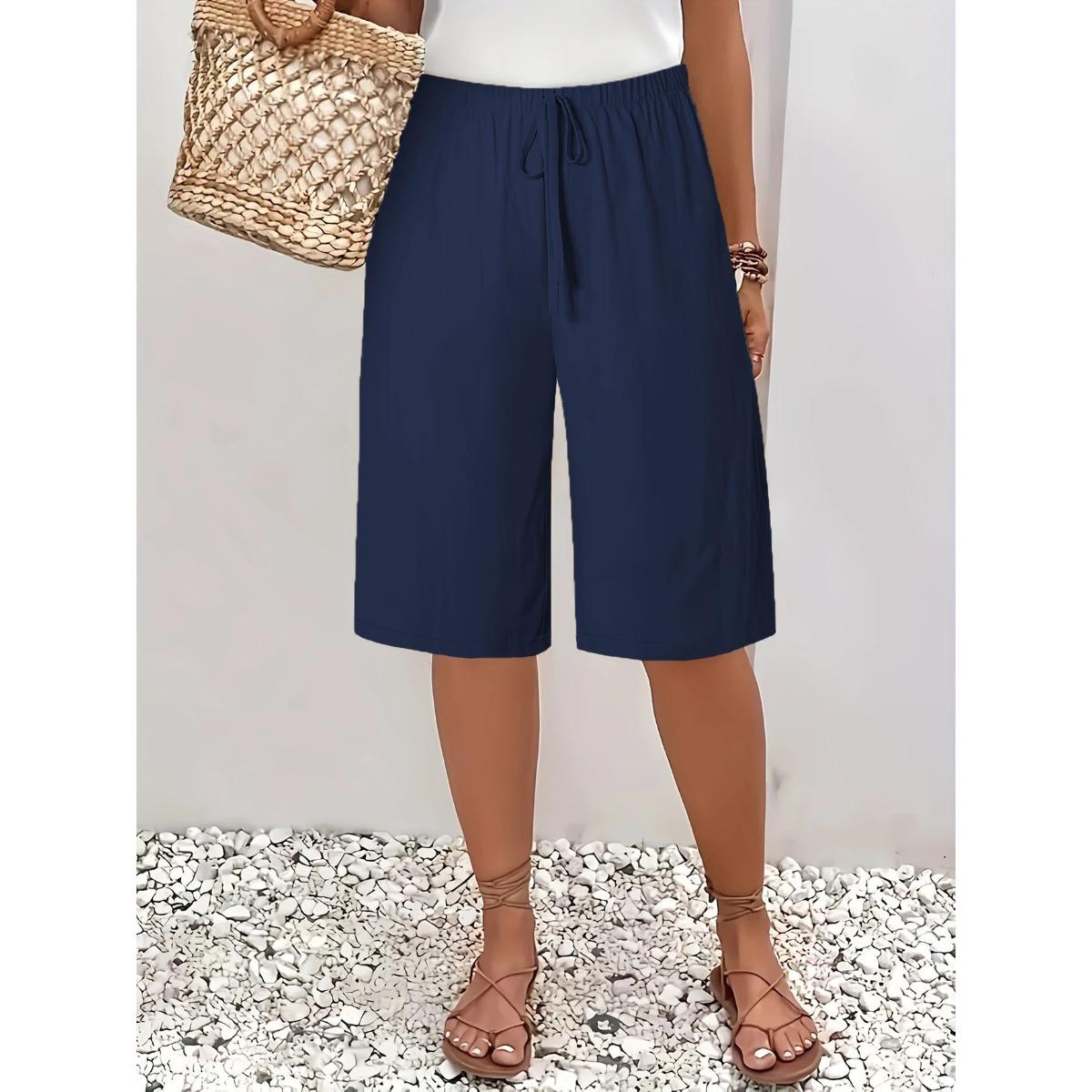 

Ladies, Casual Pants, Fashionable, Solid Color, Cropped Pants, Mid Length Pants S темно-синий