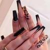 24Pcs Marble Gradient Gold Foil Long Coffin False Nails Full Cover Detachable Press On Nail Tips