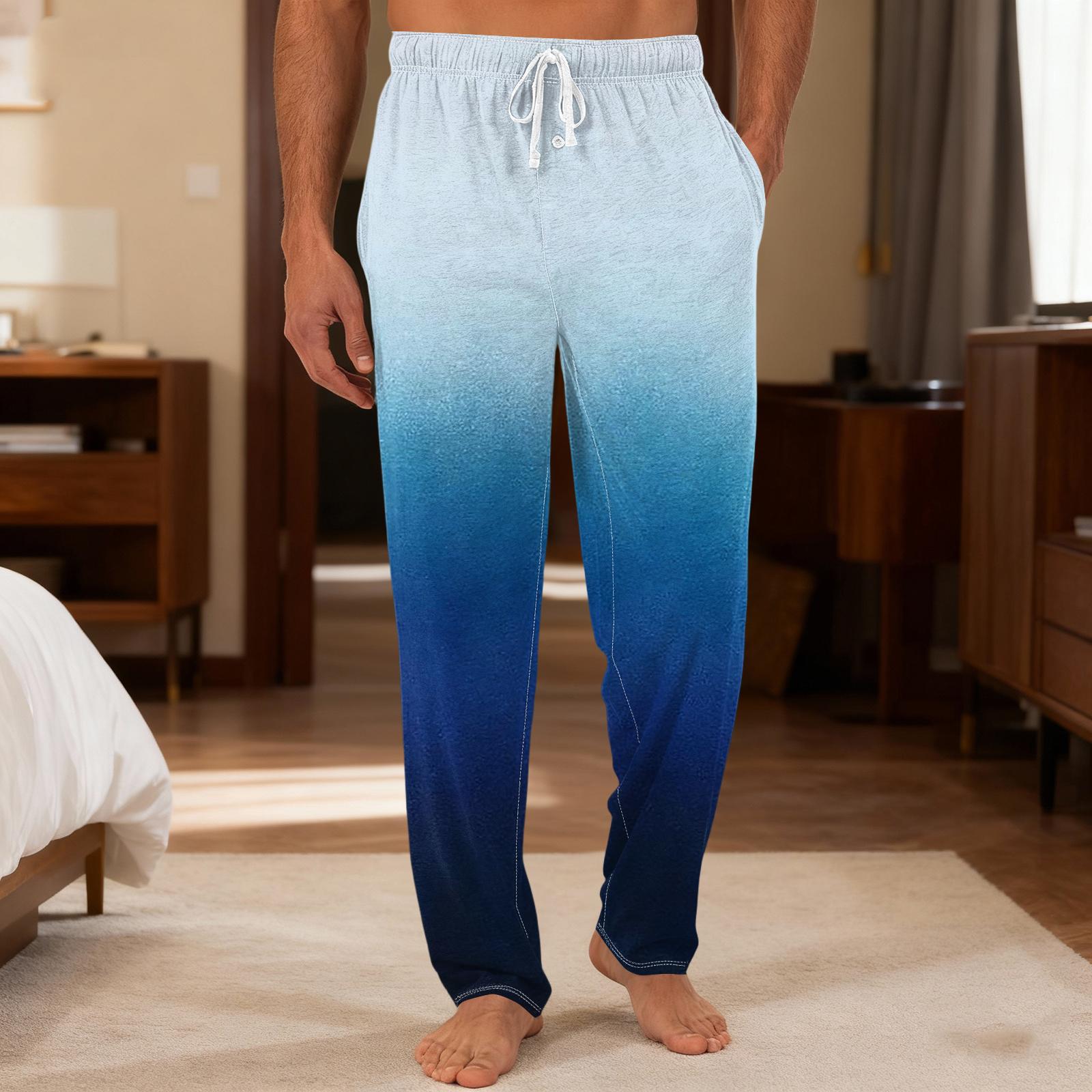 

Men s Plain Knit Solid Pocket Casual Pants Home Pajama Pants L синій