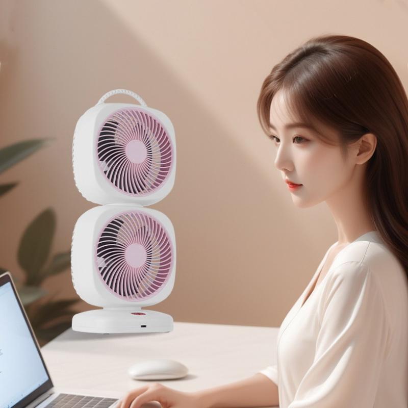 Neuer tragbarer kleiner Ventilator, doppelköpfiger, rotierender elektrischer Tischventilator, doppelschichtiger Umwälzventilator für den Haushalt