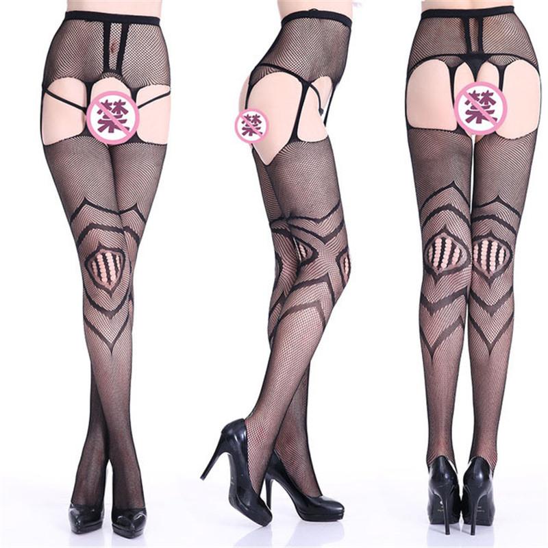 Sexy Lingerie Women's Fishnet Stockings With Garter Belt Summer Thin Lace Patterned Mesh Tights Female Black Suspender Pantyhose
