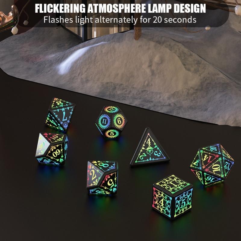 7 Pcs LED Light Electronic Dices with Charging Box Rechargable Glowing Polyhedral Dices Table Game Dices Durable