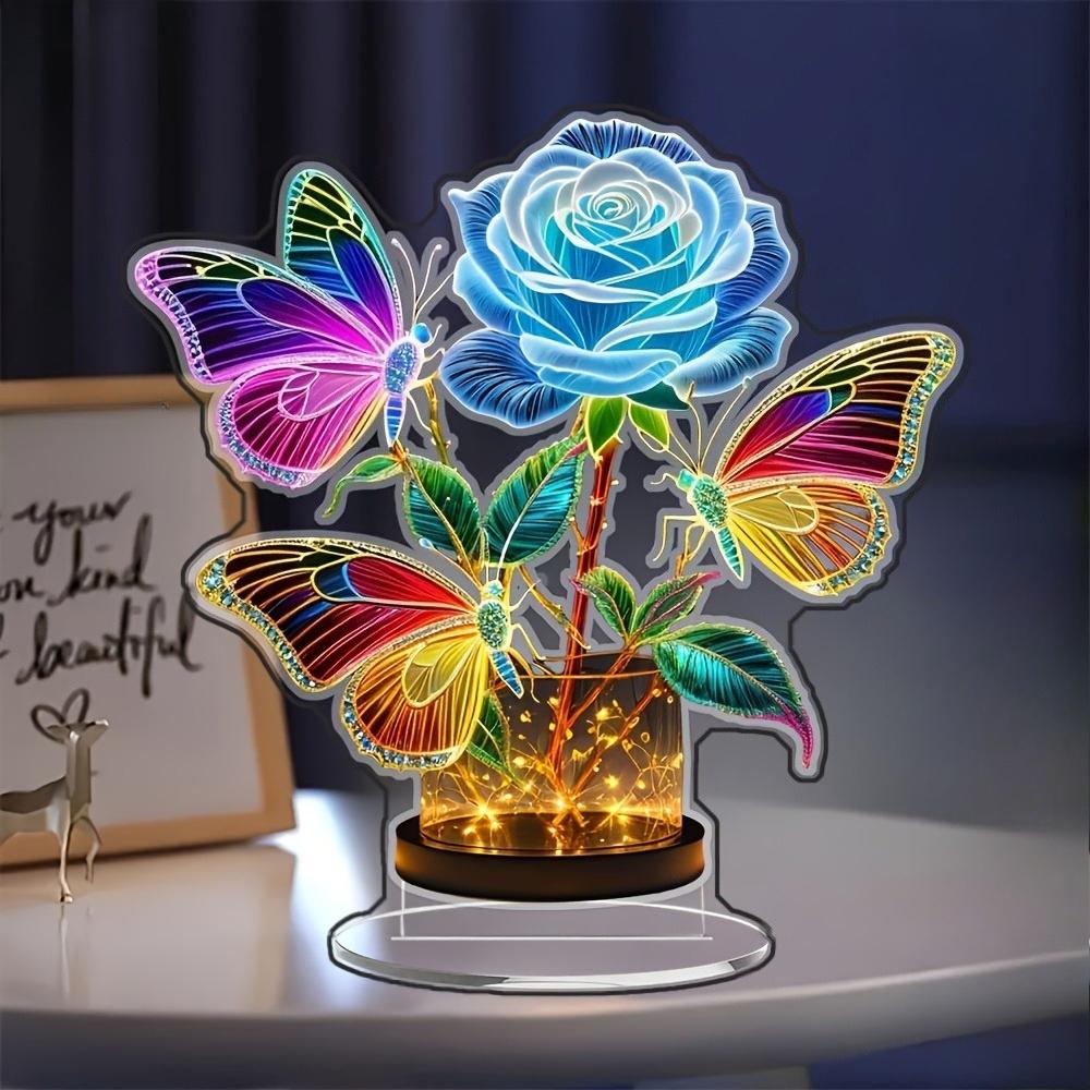 Bohemian Glowing Butterfly & Rose Table Ornamen, Elegant Desktop Decoration for Home, Office, Christmas, Valentine's Day Gift, Wedding & Party Decor,