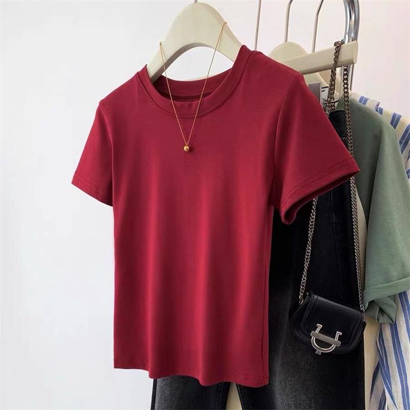 T-shirt da Donna Grigia in Cotone di Alta Qualità, Vestibilità Slim, Manica Corta, Girocollo, Estate 2026
