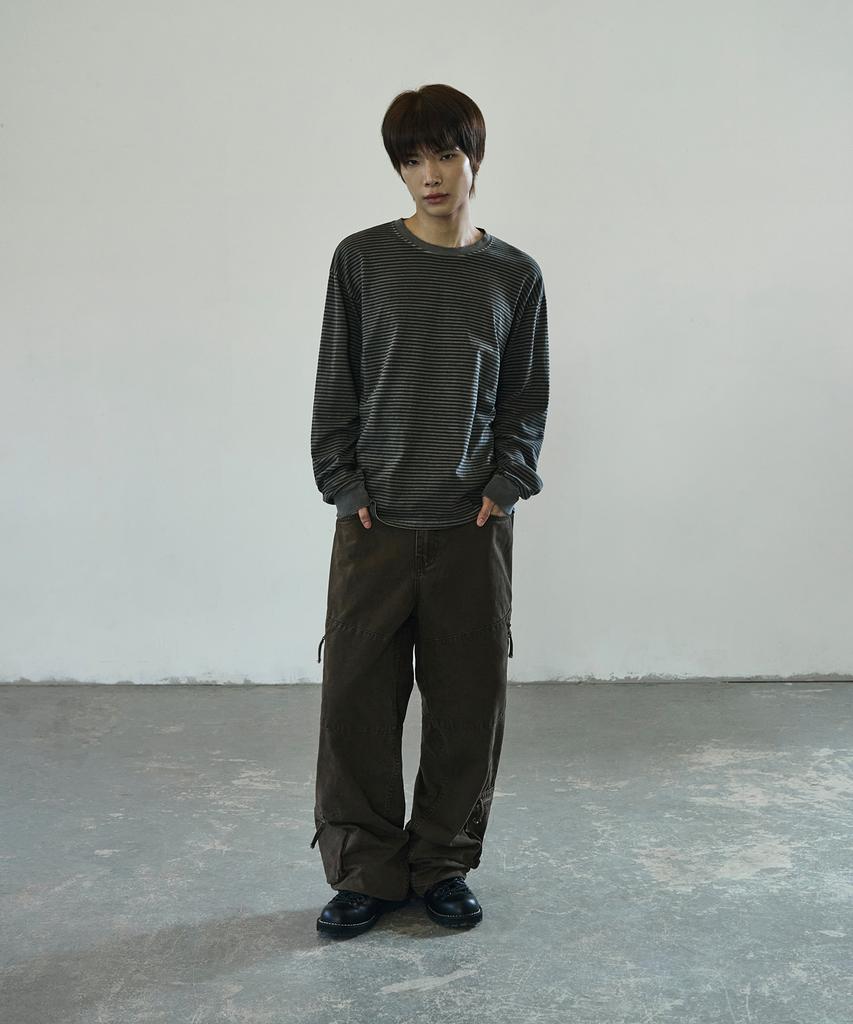 Seukeulaeteulpigsel Striped Garment Washed Long Sleeve [Khaki]