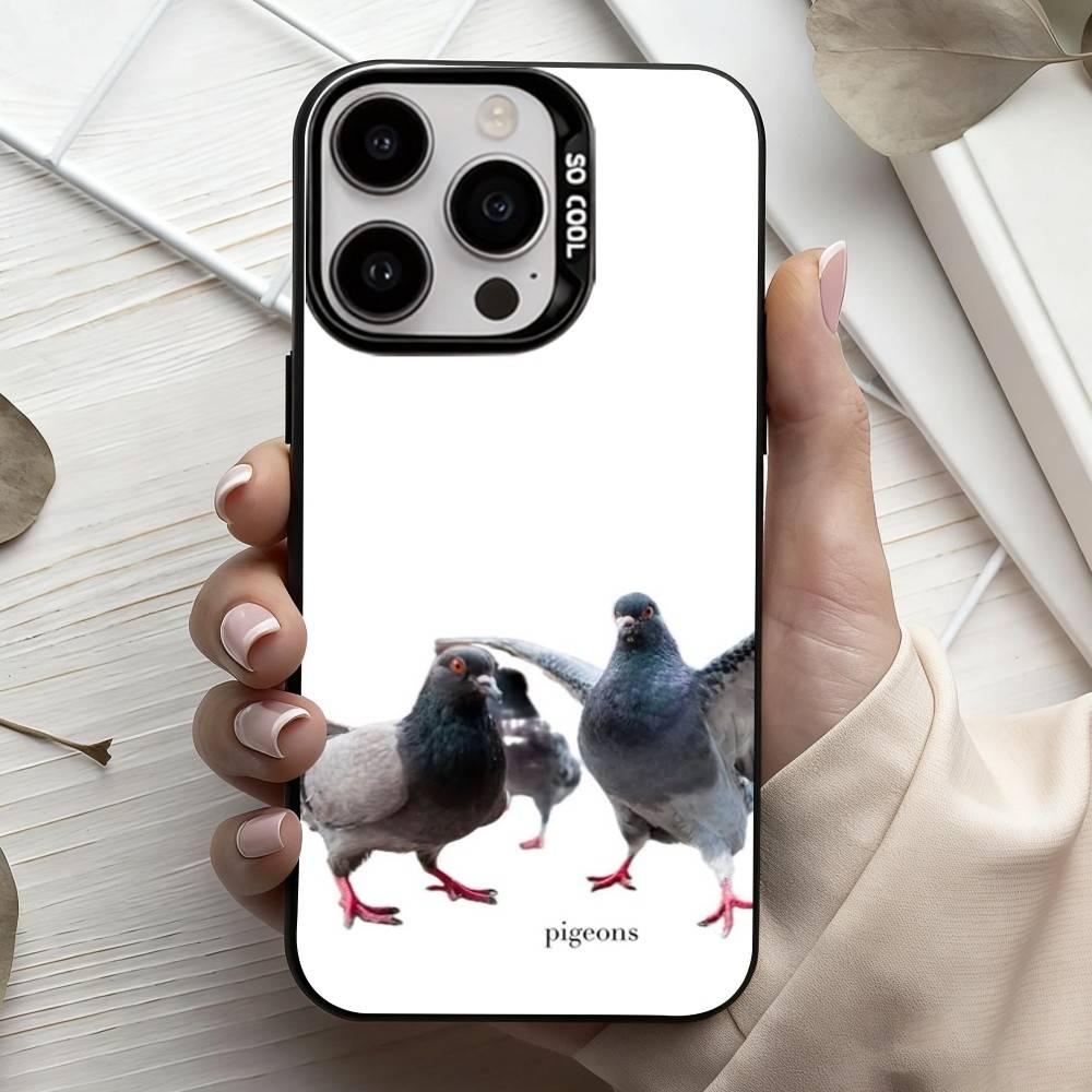 Funny P-Pigeon Mischief   Phone Case For iPhone17,16,15,14,13,12,11 Plus,Pro Max Black Candy Silver Plated Cover