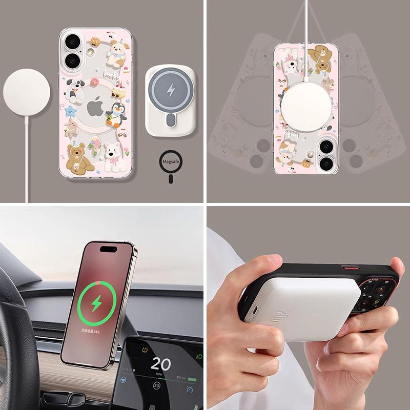 Children's fun doll Apple iphone17promax mobile phone case 17pro airbag bracket 17 transparent magnetic case