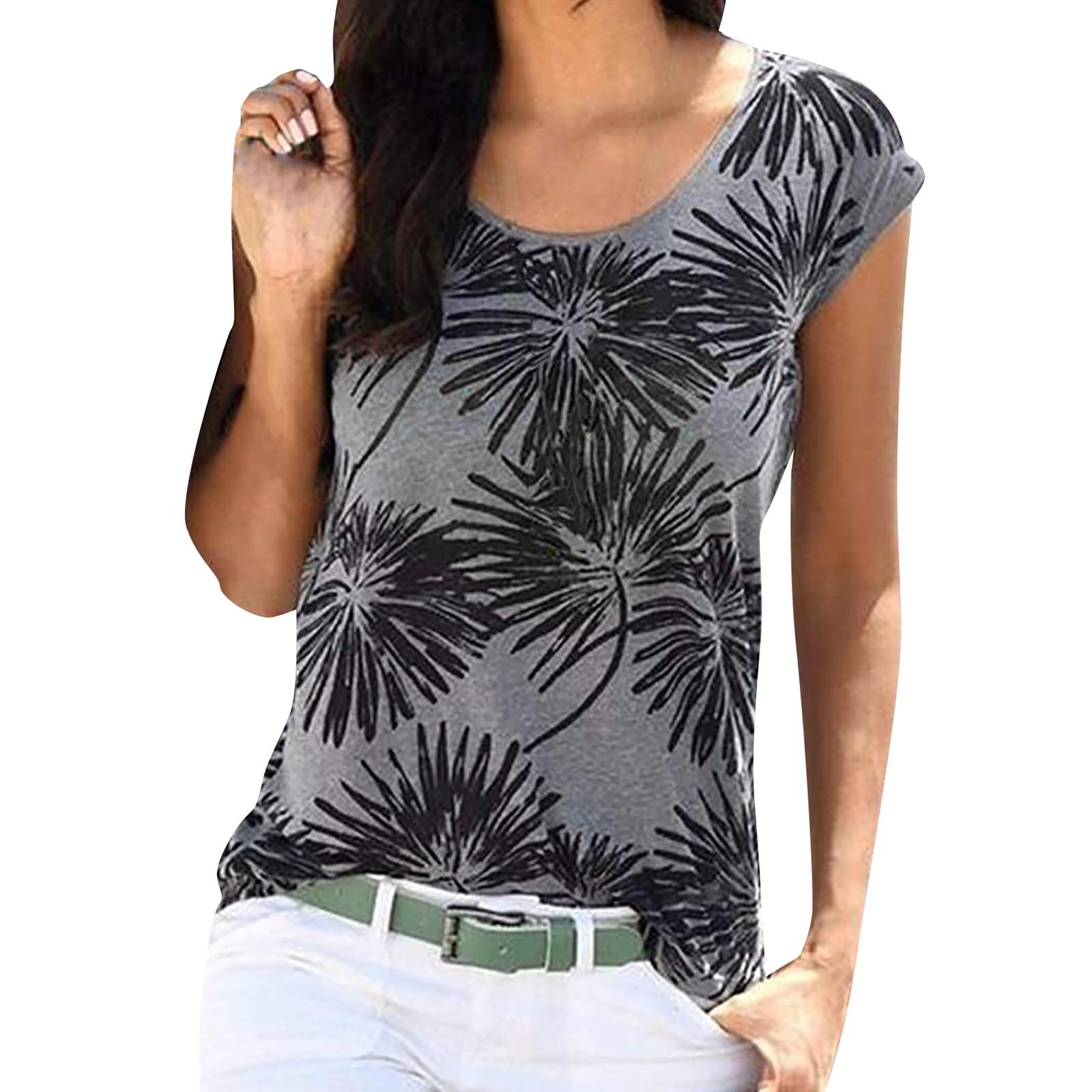 

Women s Casual Fashion Tound Neck T Shirt Printed Loose Short-Sleeved Tops L чорний