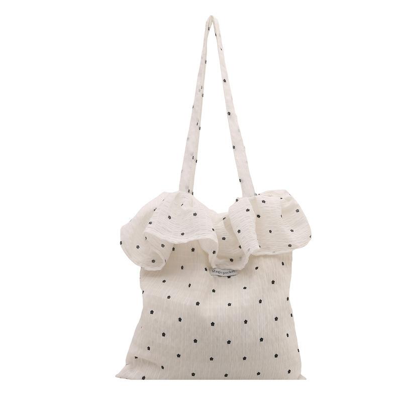 2025 new mesh shoulder bag, fairy wind ruffle leaf edge handbag, female large-capacity vacation chiffon bag