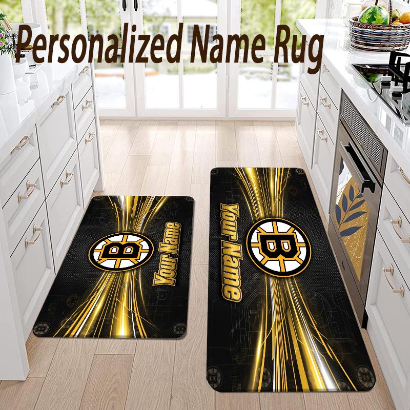 Custom Name Boston Bruins Flannel Area Rug Kitchen Floor Mat Personalized Home Decoration