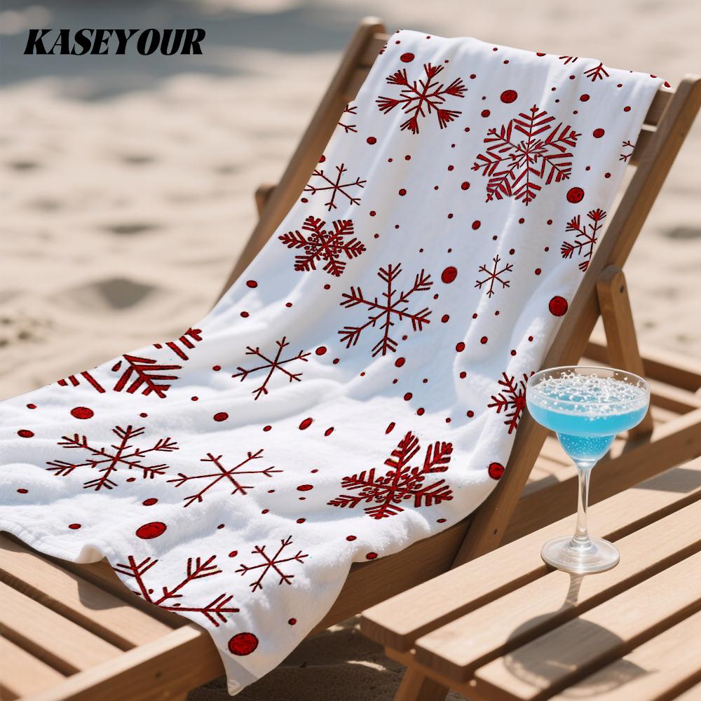 Red Snowflakes Oversized Microfiber Beach Towel Sand Proof Quick Dry, Absorbent for Swimming Pool Travel Camping
