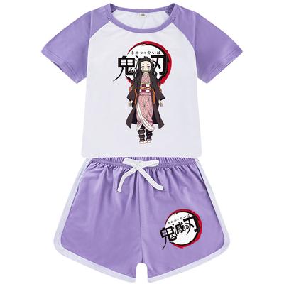 QQ830 Copii Băieți Fete Kimetsu No Yaiba Imprimeu Tricou cu Mânecă Scurtă Pantaloni Scurți Seturi de Trening