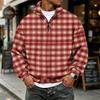 Men's Casual Flannel Long Sleeve Sweatshirt with 1/4 Zip Neck and Plaid Print