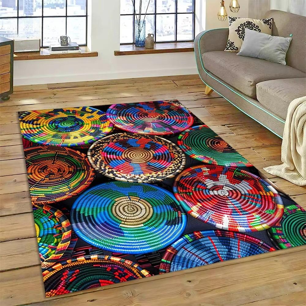 3D Etioopia Värviline Lilleline Kootud Kunstikorvid Mandala Vaip Vaip elutuppa Magamistuppa Kodukaunistus, Libisemisvastane diivanile Uksematt