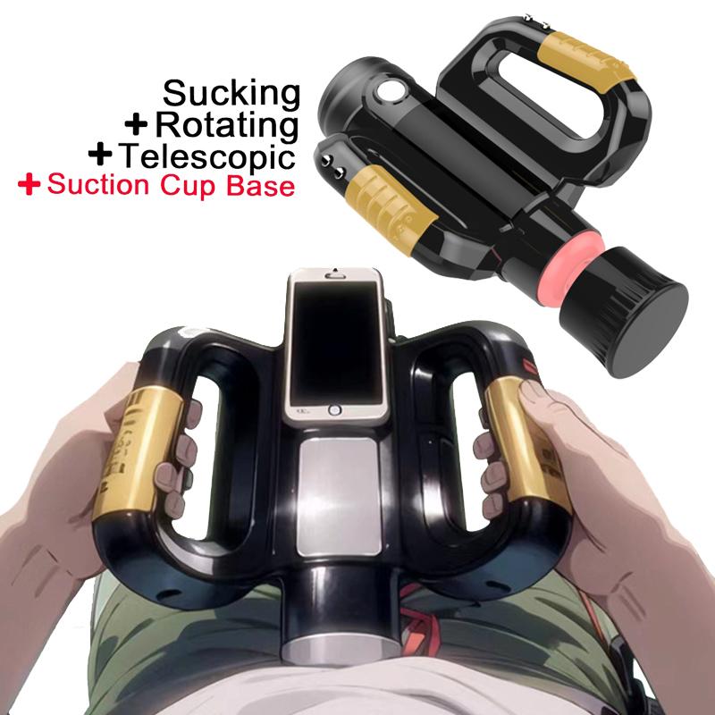 18+ Adult Products Electric Telescopic Masturbation Device Male Stroker Rotating Thrusting Double Side Handle With Phone Holder