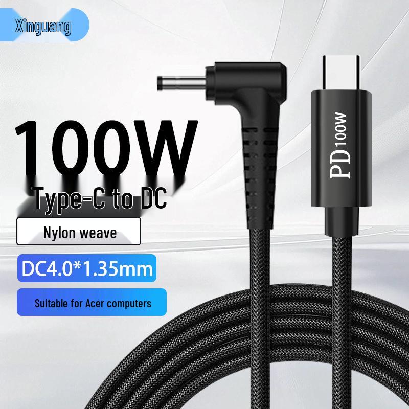 100W PD Fast Charging Elbow Type-C to DC 4.0x1.35 Cable for Asus, Acer, Haier Laptops
