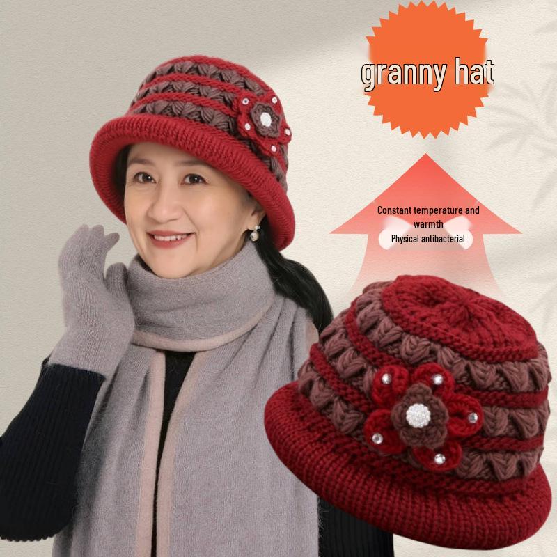 Cappello in Maglia Spesso da Donna con Fodera in Pile, Design Floreale all'Uncinetto Fatto a Mano, Lana Anti-Freddo e Proteggi-Orecchie per Autunno e Inverno.