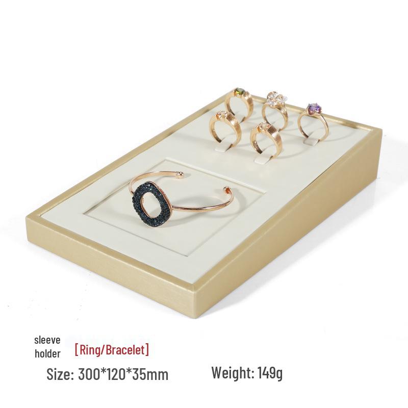 Beige PU Leather Jadeite Jewelry Display Stand for Rings and Pendants