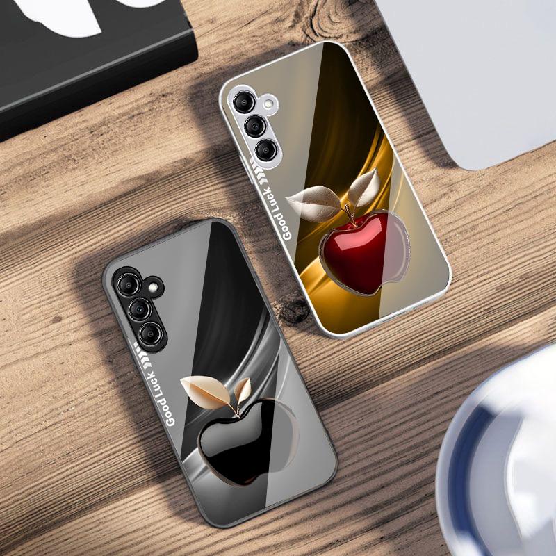 Einfache Schwarze Glücklicher Apfel Für Samsung A 73 72 71 70 56 55 54 53 52 51 50 42 35 34 33 32 31 26 25 24 23 22 30 20 Glas Handyhülle