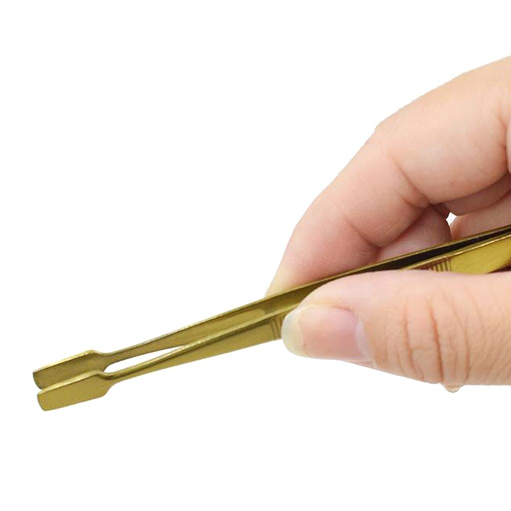 Eyebrow Tweezer Slant Flat Tip Closed Clamp Face Eye Hair Remover False Eyelash Extension Eyelid Sticker Applicator