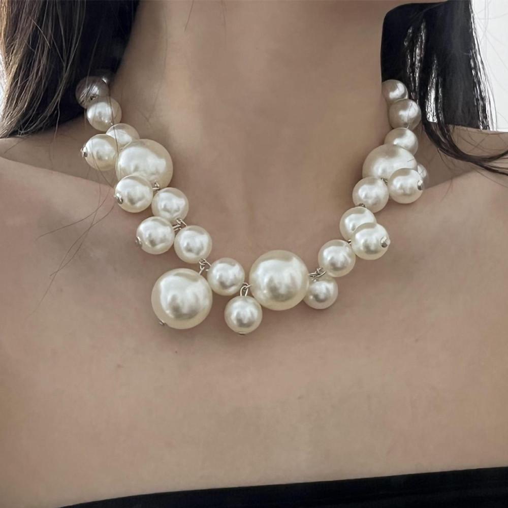 DIEZI French Vintage Bohemian Big Beads Pearl Choker Necklace For Women Girls New Luxury Bride Clavicle Chain Necklace Jewelry