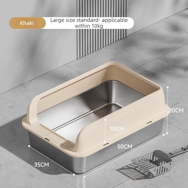 Stainless Steel Cat Litter Box Semi-closed Splash-proof Cat Sandbox Easy Cleaning Cats Toilet High Load-bearing Pet Toilets